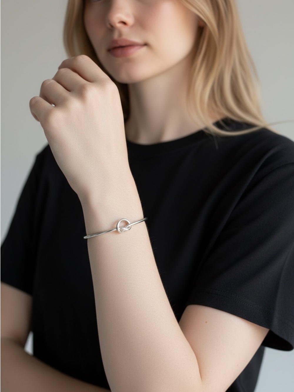 9/18 Minimal Silver Knot Bangle Bracelet - Women Jewelry